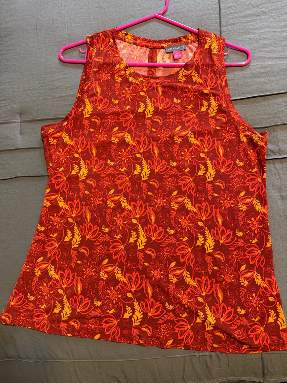 Vince Camuto Red Floral Sleeveless Top with Orange Accents